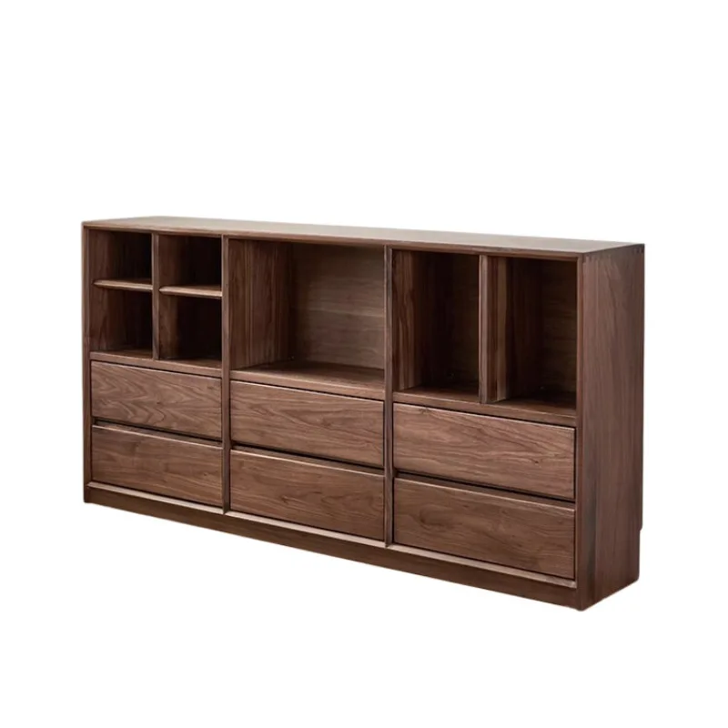 

Black walnut short bookcase Free combination storage cabinet Lattice cabinet Solid wood storage cabinet Bookcase