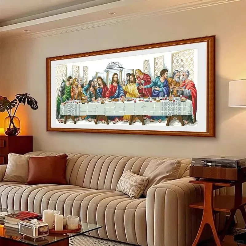[[CC3437 - The Last Supper 3]] The Last Supper 3] 14CT 11CT 16CT DIY Stamped Cross Stitch Kit with Printed Canvas and Cotton Thr