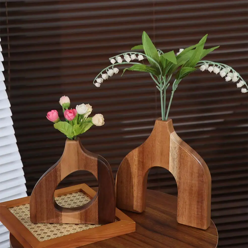 Irregular Shape Wooden Vase Simple Style Solid Wood Flower Container High-end Craftsmanship Floral Arrangement Vase