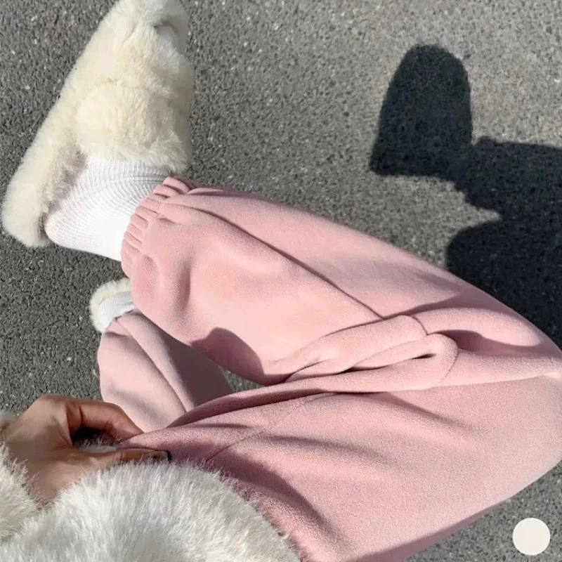 الوردي الصوف السراويل الرياضية للنساء الخريف والشتاء سميكة الدافئة سراويل قطنية صغيرة الحجم الكاحل ملزمة الصوف السراويل الصحية #5