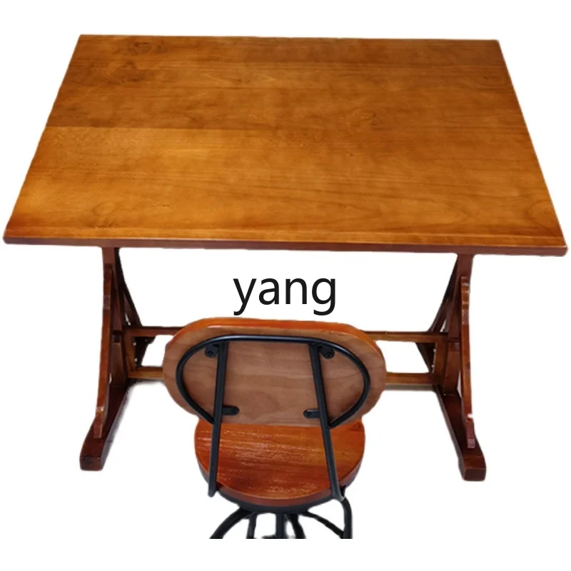 LTT Chinese Solid Wood Calligraphy Table Painting Workbench Log Color Painting Table Oblique