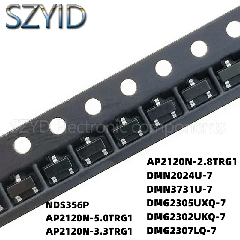 100PCS SOT23 NDS356P AP2120N-5.0TRG1 AP2120N-3.3TRG1 AP2120N-2.8TRG1 DMN2024U-7 DMN3731U-7 DMG2305UXQ-7 DMG2302UKQ-7 DMG2307LQ-7