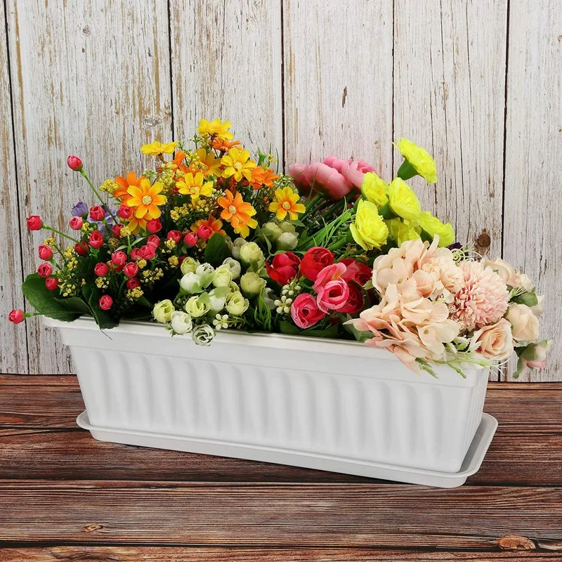 3 Packs 19.6 Inches White Flower Window Boxes Plastic Vegetable Planters For Windowsill, Patio, Garden, Porch, Yard