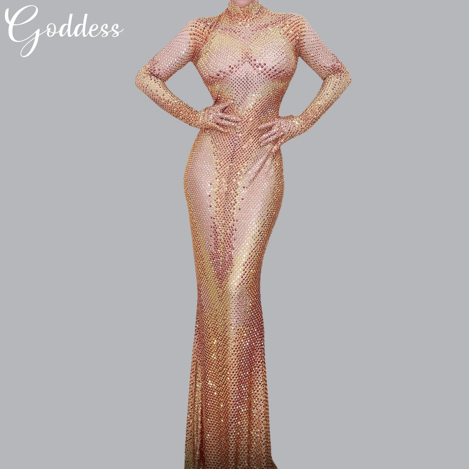 Sparkly Rhinestone Elegant Luxury Women's Luxurious Dress Birthday Party Dress Spandex Long Evening Dress Photo Shoot Maxi Dress