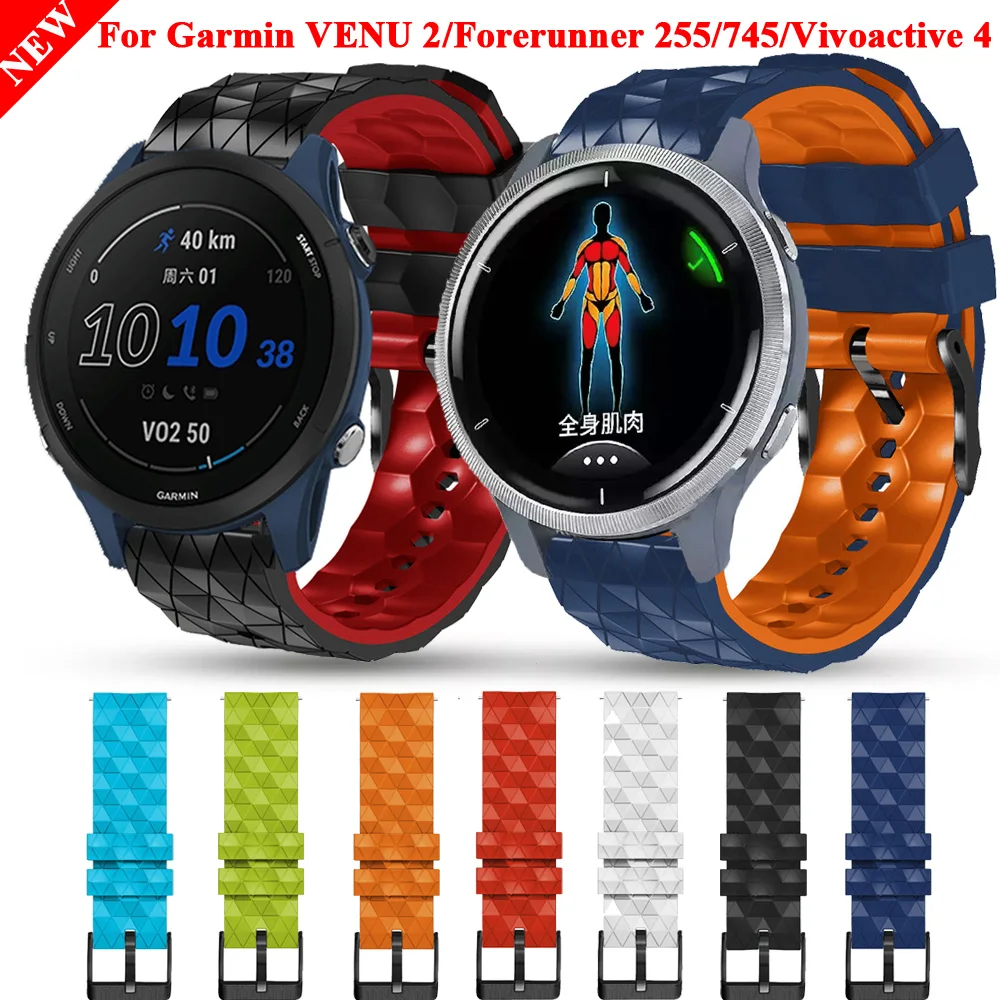 22มม.สายรัดข้อมือสายรัดสำหรับ Garmin Forerunner 255 745/Vivoactive 4ซิลิโคนสมาร์ทสำหรับ Venu 2 GT 2/3สร้อยข้อมือ