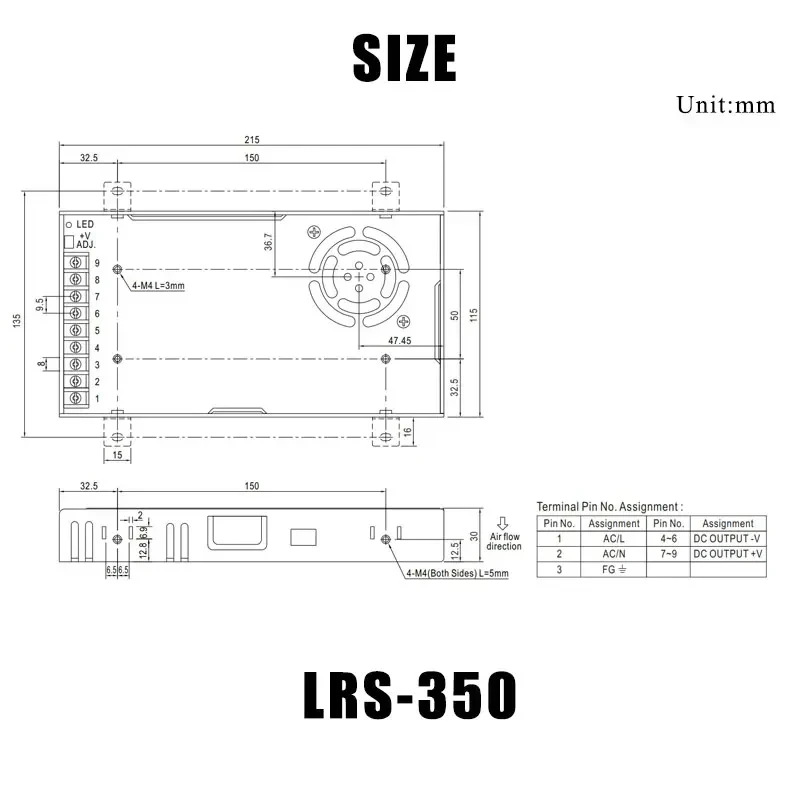 Imagem -06 - Mean Well Lrs3505 Lrs-35012 Lrs-350-15 Lrs-35024 Lrs-350-36 Lrs-35048 Lrs 350 350w