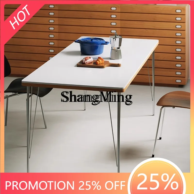 

FG good-looking medieval solid wood dining table home living room modern simple desk minimalist stainless steel long table