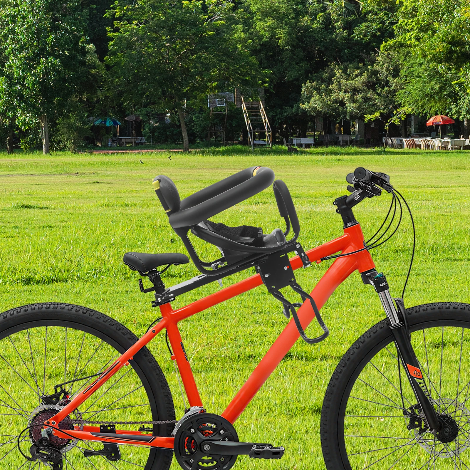 مقعد أطفال أمامي أسود محمول آمن وسهل التركيب للدراجة الكهربائية والسيارة الجبلية وحزام الأمان وسادة مريحة #1