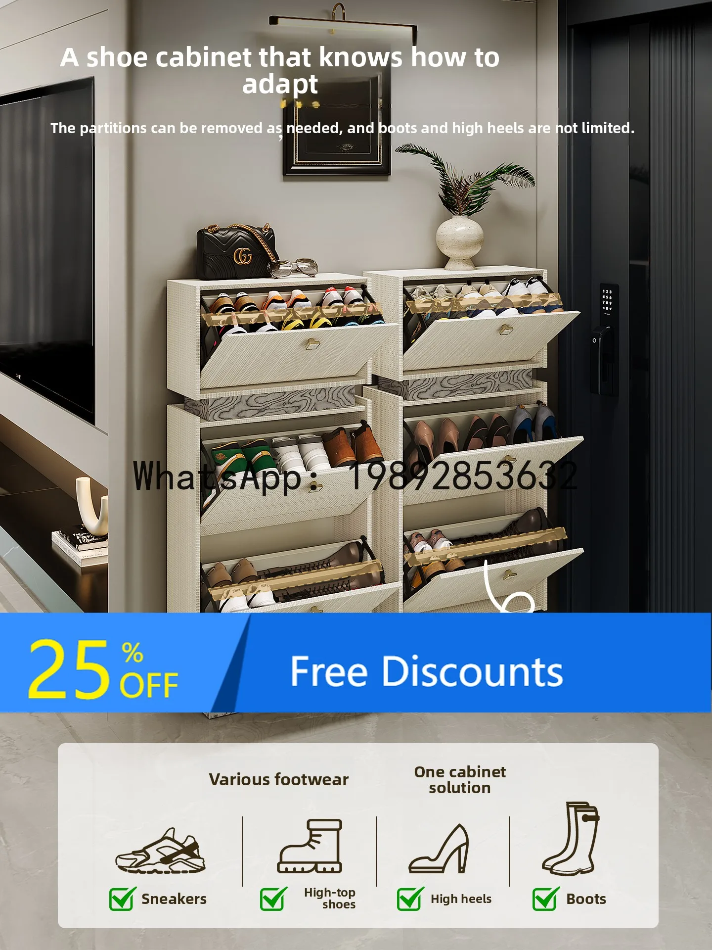 YFY Modern Italian Style Ultra-Thin Flip Shoe Cabinet Thin Entryway Home Doorway Small Entryway Cabinet