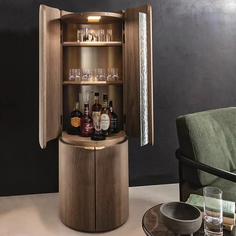 L Cylinder wine cabinet  light luxury solid wood circular wine cabinet designer villa storage display cabinet