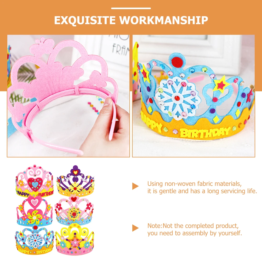 

6Sets Birthday Crown Hats DIY Kids Craft Kit Party Accessories Premium Material Random Style Lightweight Festive Supplies