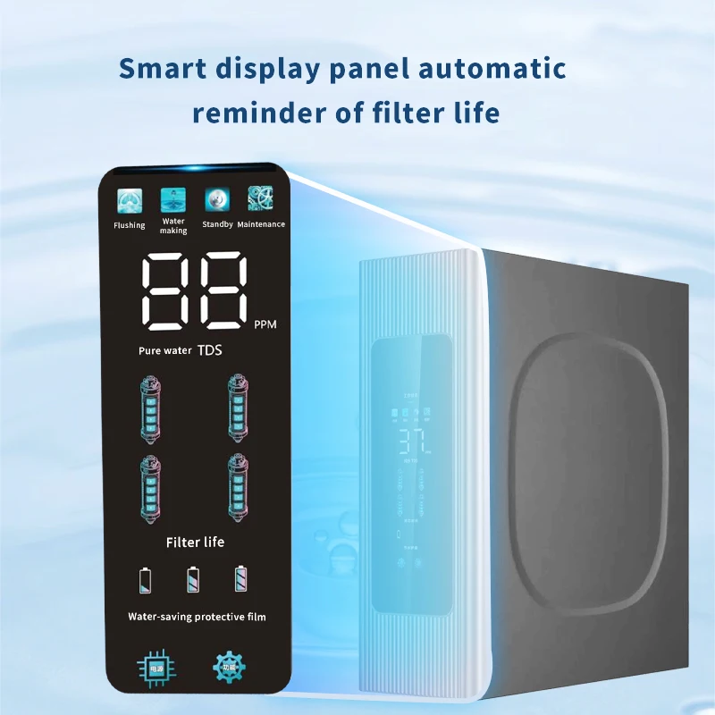 New Design 1200 GPD Alkaline RO Water Purifier Under-Sink Reverse Osmosis System for Household Hotels Electric Powered Plastic