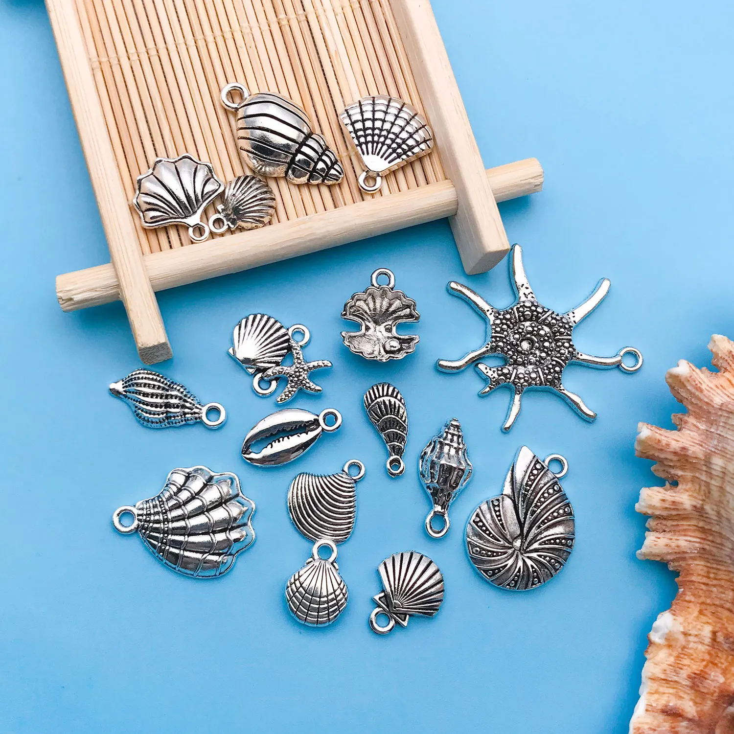 10/16pcs/lot Alloy Ancient Silvery Ocean Series Pendants Making DIY Keychain Earrings Charms for Jewelry Bracelets Necklace