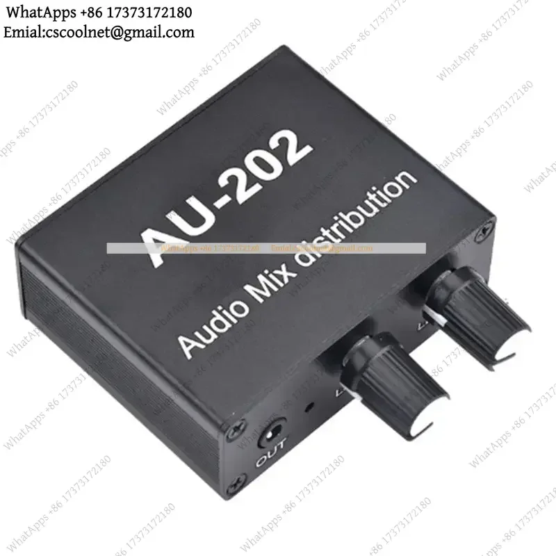 k06 AU-202 2 Input 2 Output Stereo Mixer Audio Distributor for Headphone External Power AMP Volume Control