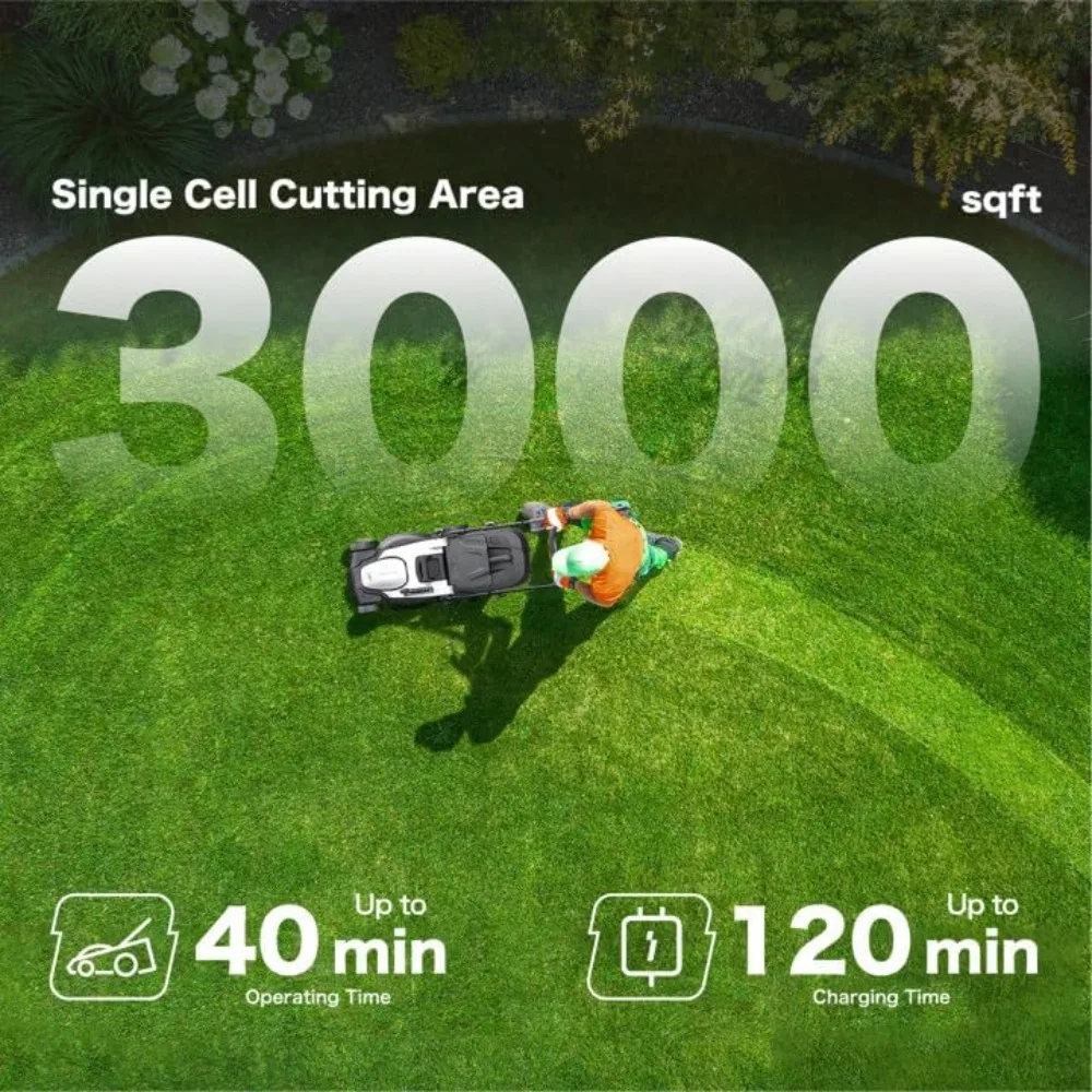 Cortador de grama sem escova sem fio 40V 18 - Cortador de quintal leve com bateria ajustável de 6 alturas para jardins