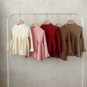 秋季嬰兒女孩洋裝純棉長袖新生兒女童公主裙喇叭袖口針織褶皺幼兒女童洋裝 10 最佳銷售 寶寶生日禮服 - №10