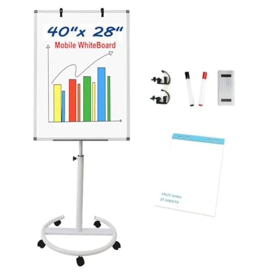 

Мобильная доска-мольберт 28 × 40 дюймов, регулируемая по высоте, на колесиках, портативная, для сухого стирания, с откидной подставкой