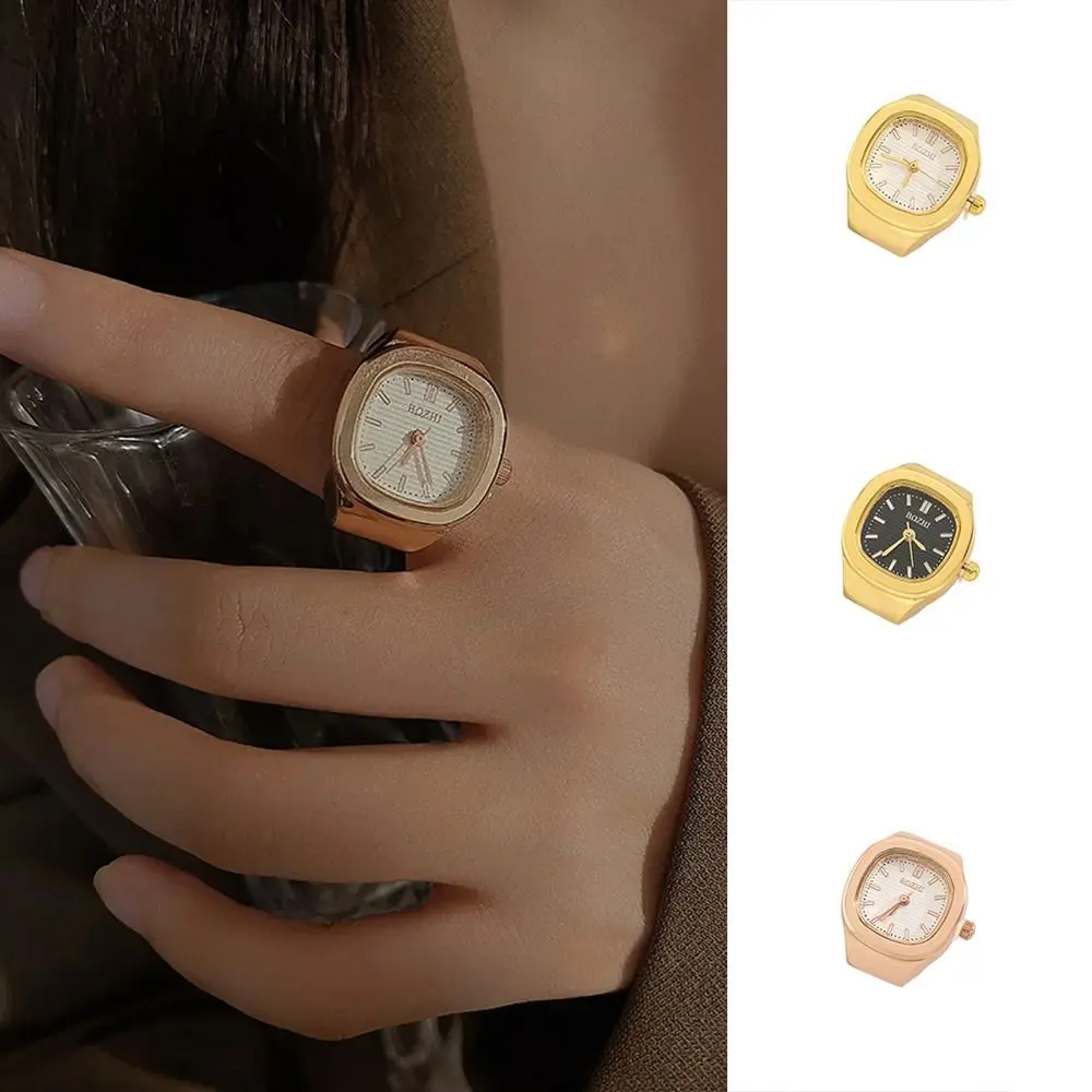 Creative Adjustable Finger Ring Watch Mini Simple Couple Ring Watch Vintage Square Time Watch Ring Men Women