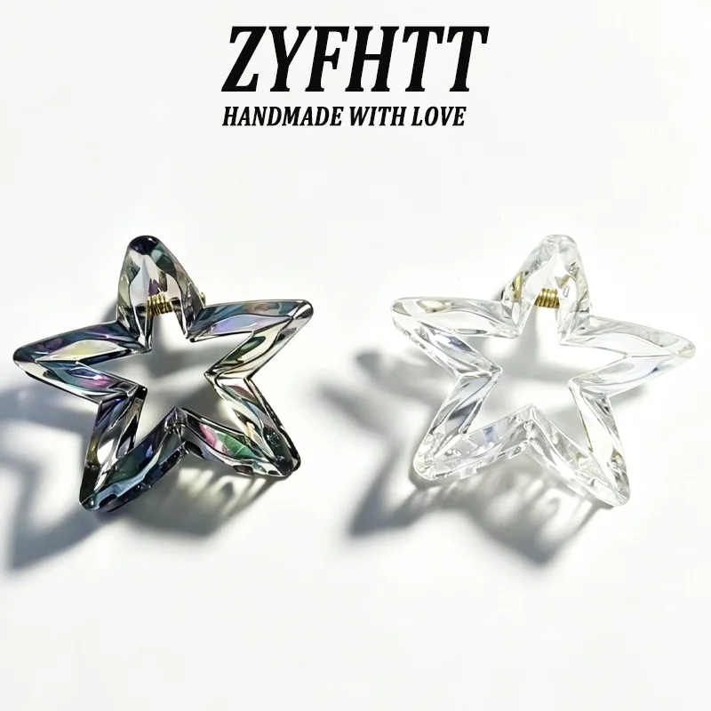 1/6 Stück ZYFHTT Transparente Fünfzackige Stern-Haarspange für Frauen Persönliche Y2K Haifischklammer Modische Mädchen-Haaraccessoires – Detail 14