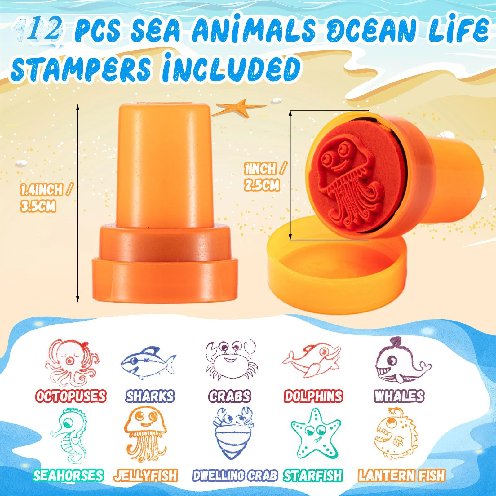 Ocean Life Self-Inking Stampers Set per ragazzi e ragazze regali per feste bomboniere Kit di timbri per tartarughe con varie creature marine Desi