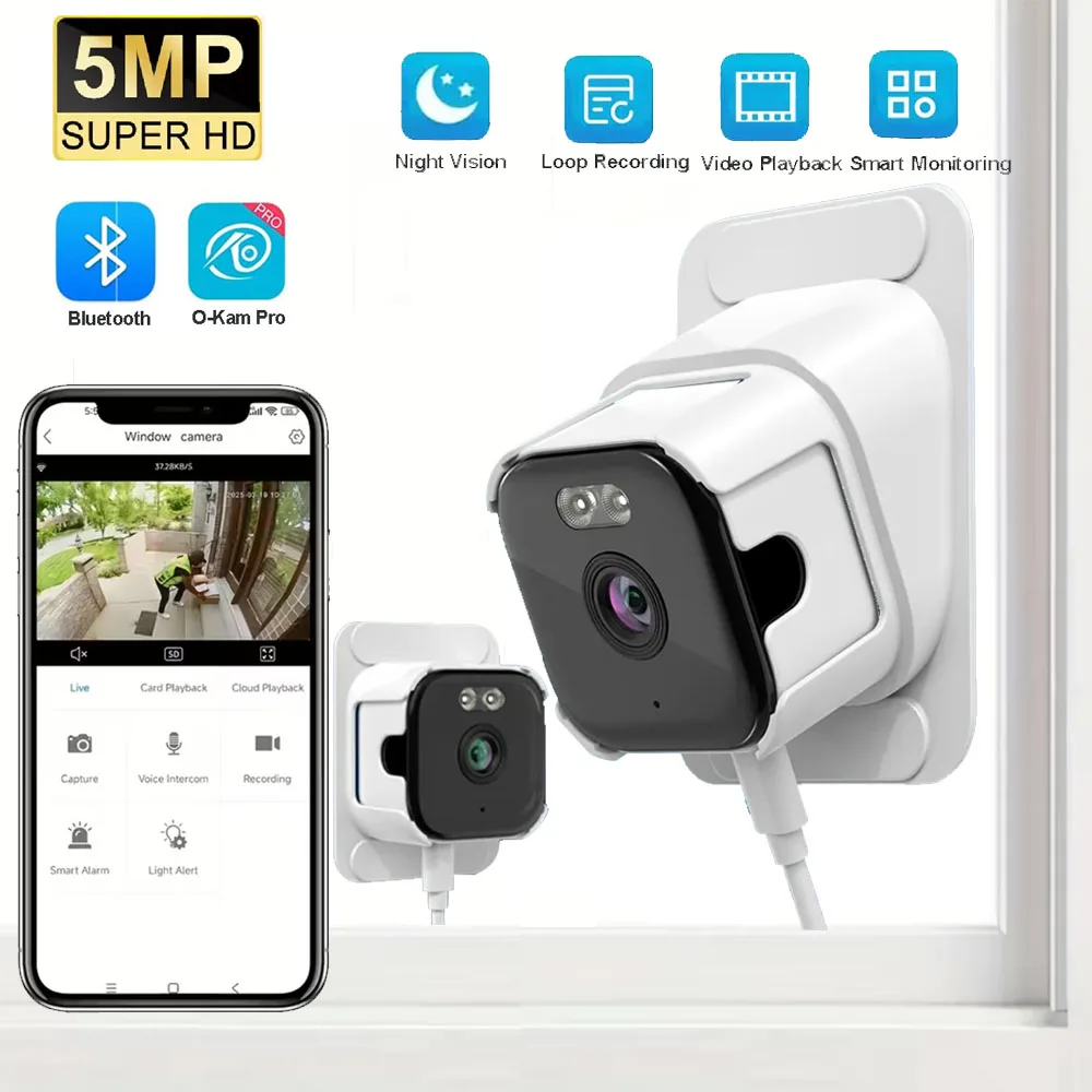 

5-мегапиксельная Wi-Fi оконная камера, внутренняя 2,4/5 ГГц, полноцветная камера ночного видения с обнаружением движения, домашняя безопасность, радионяня, камеры