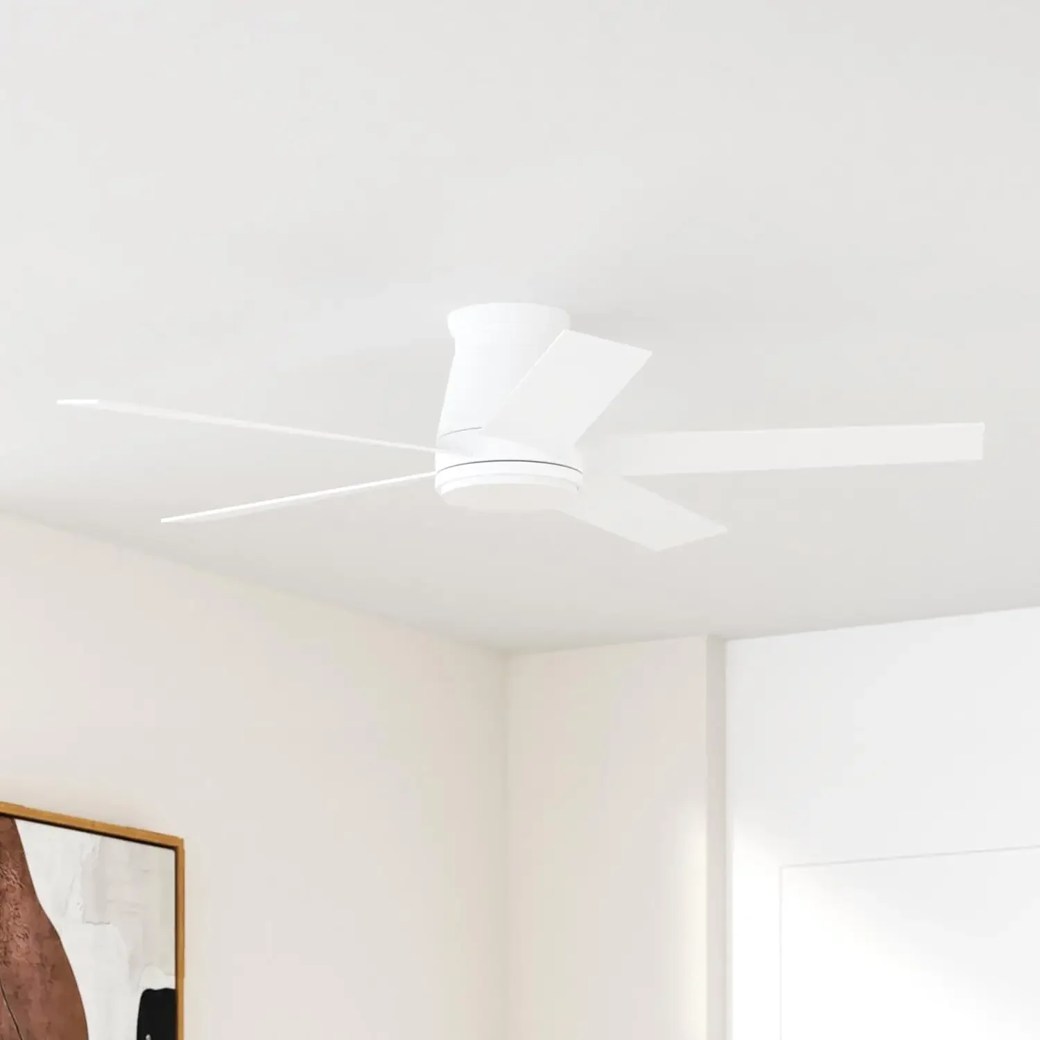 52 inch Ceiling Fan with Light, White Flush Mount Ceiling Fan 6 Speeds DC Reversible Motor, Timing, Dimmable Ceiling Fan