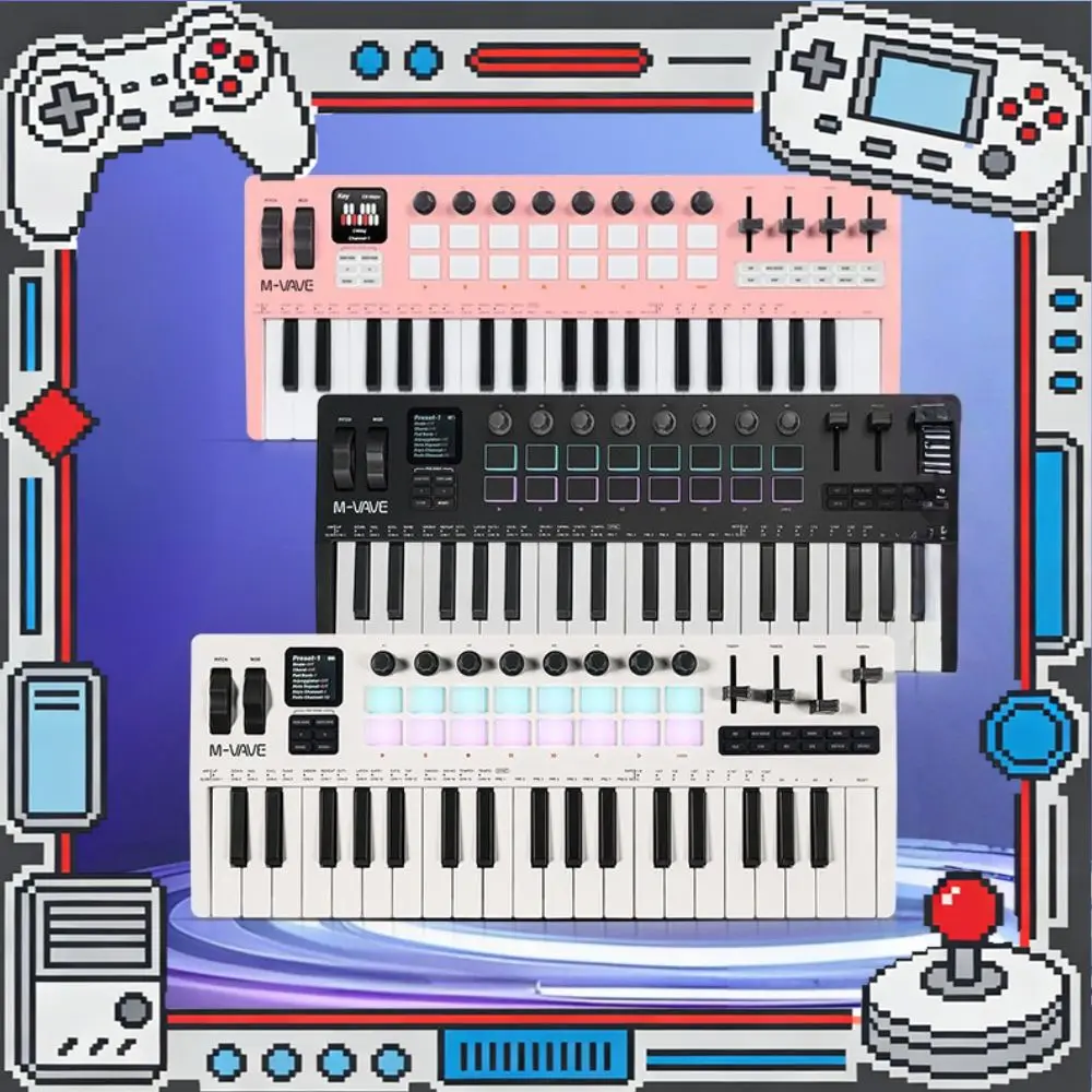 M-VAVE SMK-37 Pro Keyboard Portable 37 Key MIDI Controller​ With Built-in Synth Engine 8 Knobs+16 RGB Pads 37 Key Punching Pad