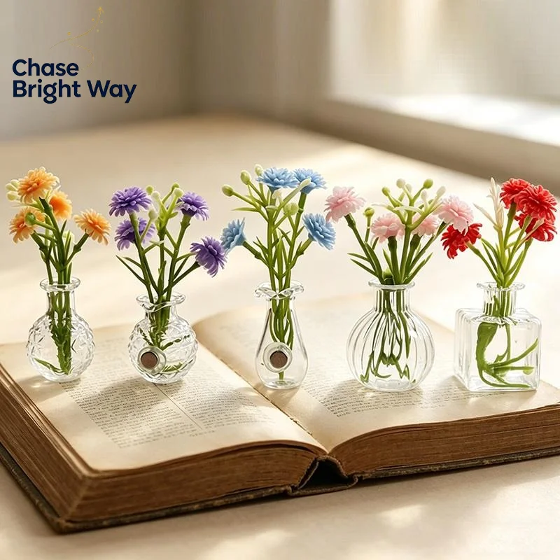 1/5 PCS Mini Porcelain Glass Vase Fridge Magnet DIY Flower Vase Refrigerator Message Sticker for Bathroom Mirror