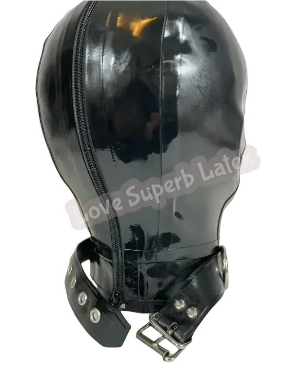 اغطية مطاطية سوداء مثير الوثن المرأة رجل كامل رئيس اللاتكس قناع اللاتكس ثقب الدبوس عيون مفتوحة الفم هود الظهر البريدي مع مشبك