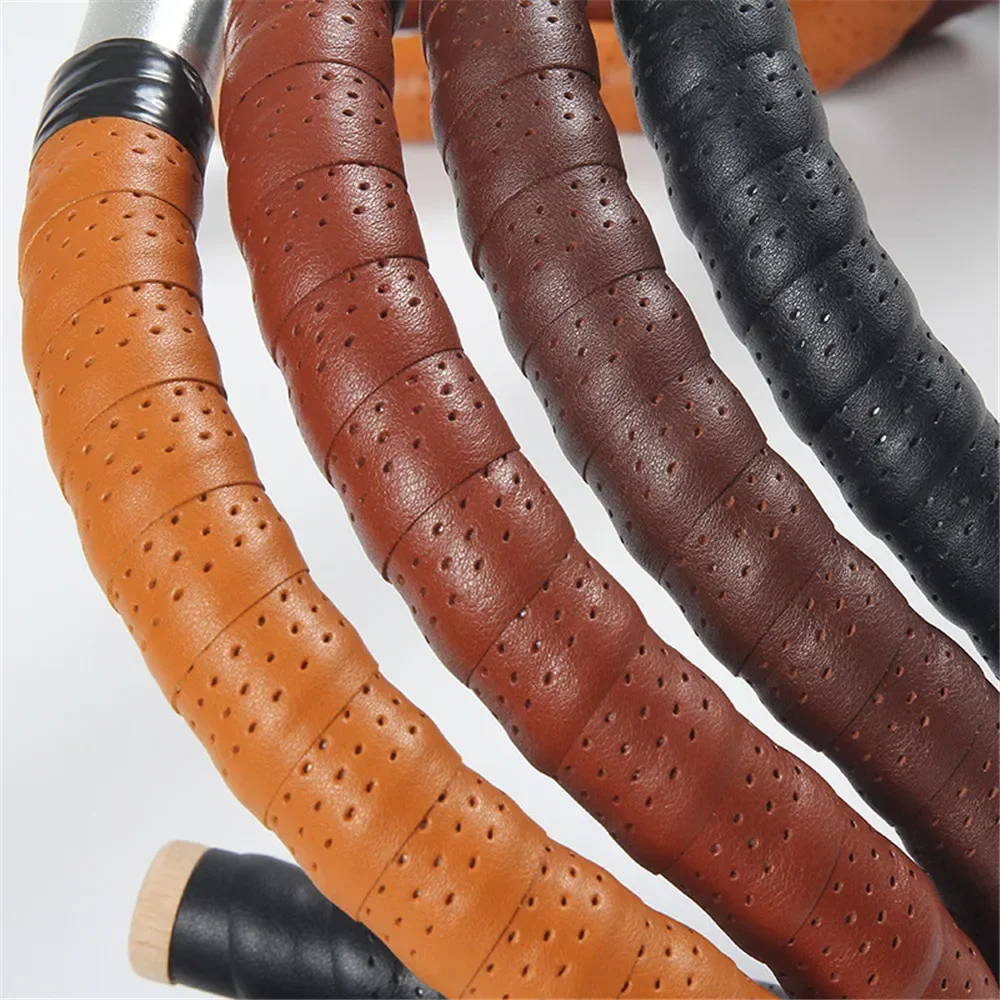 1 Pair Anti-Slip Road Bike Handlebar Tape Handmade Handlebar Tapes Fixie Vintage Leather Brown Black Retro Road Bike Handle Tape