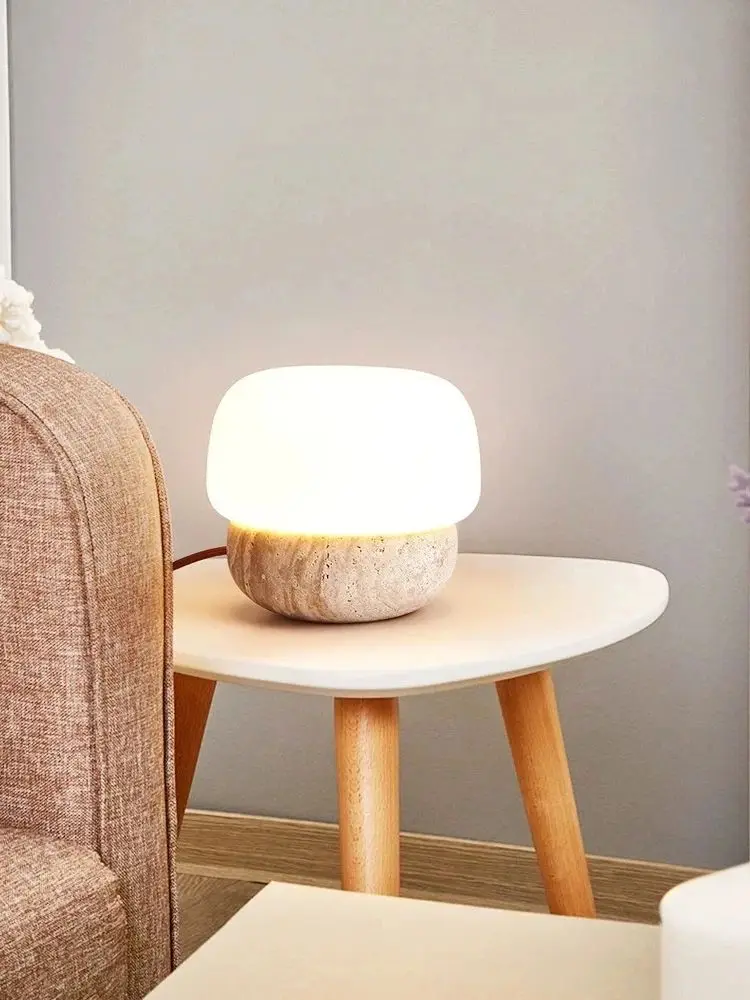 Modern Travertine Mushroom Shaped Floor Lamp Natural Yellow Cave Stone LED Table Lamp Indoor Lighting Living Room Bedroom Study