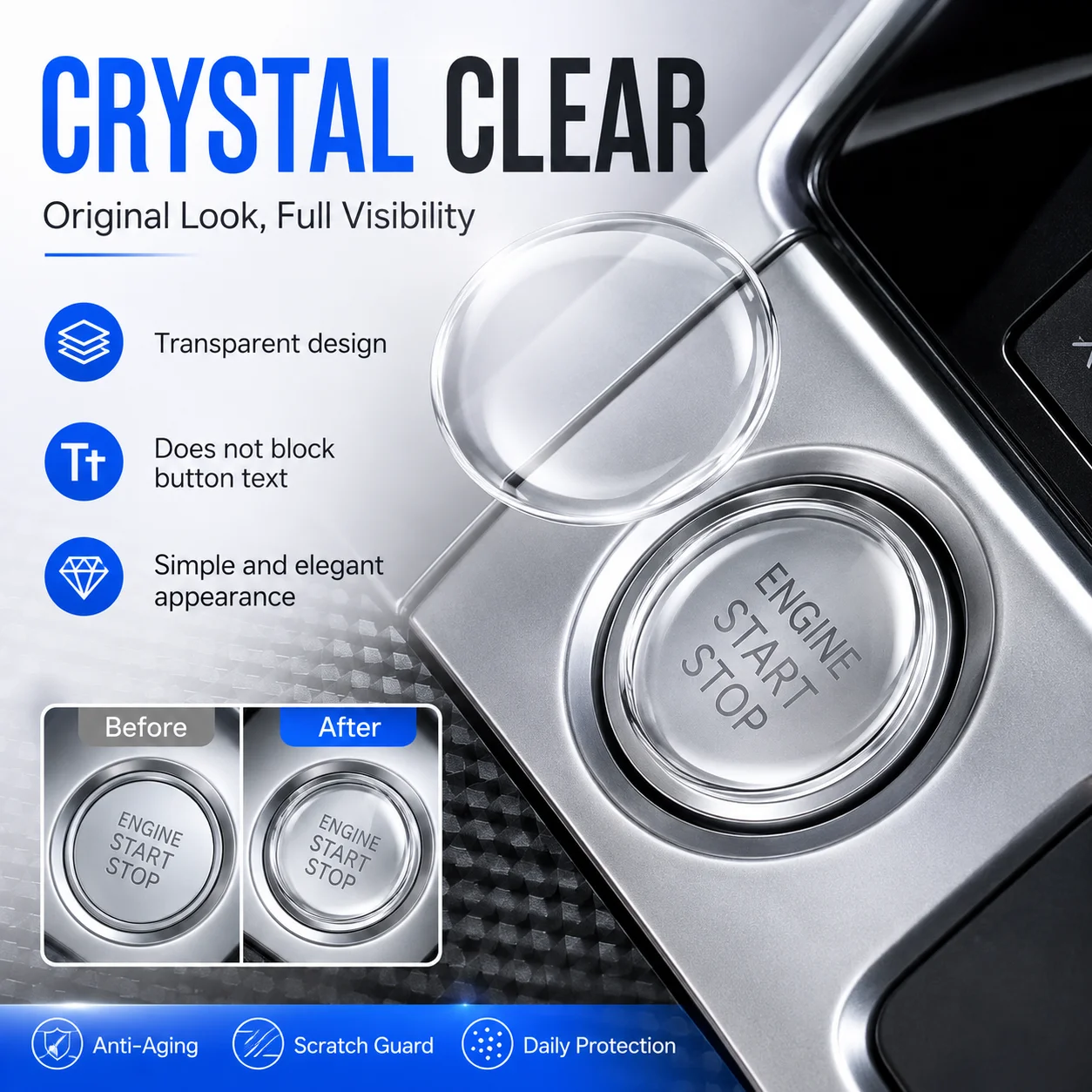 Upgrad For Audi Q5 A4 B8 A6 C7 A5 A7 S4 S5 S6 S7   Car One-click Clear Car Ignition Switch Button Protector Start Stop Sticker