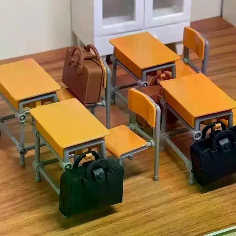 3/6PCS 1/12 Dollhouse Miniature Classroom Backpack Ornaments Leisure Vintage Mini Desk Simulation Schoolbags Furniture Model