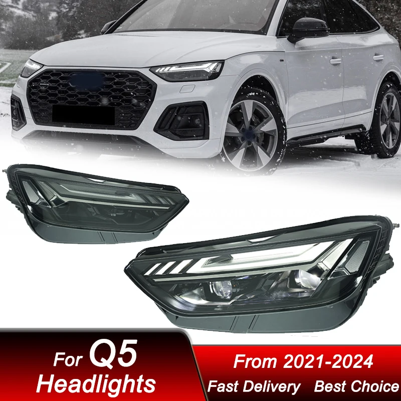 

Поп-стайлинг автомобилей, фары для Audi Q5 2021-2024, новый стиль, полностью светодиодные автомобильные фары в сборе, обновление объектива проектора, аксессуары Ki