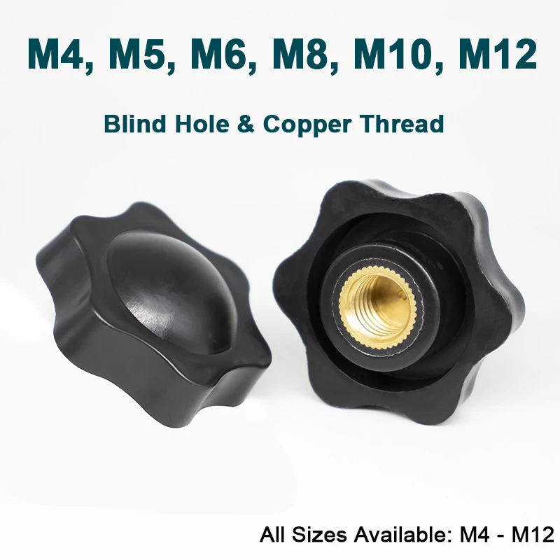 1/3/5/10pcs Plum Hand Tighten Nuts Six Star Handle Thread Mechanical Black Blind Hole Thumb Clamping Knob Manual Nut M4 M5-M12