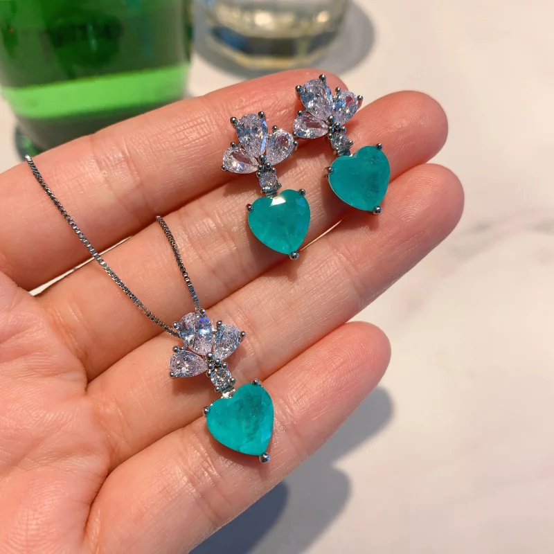 Paralan pendant necklace and earrings, European and American fashion popular earrings, pendant necklace, Paralan heart-shaped se
