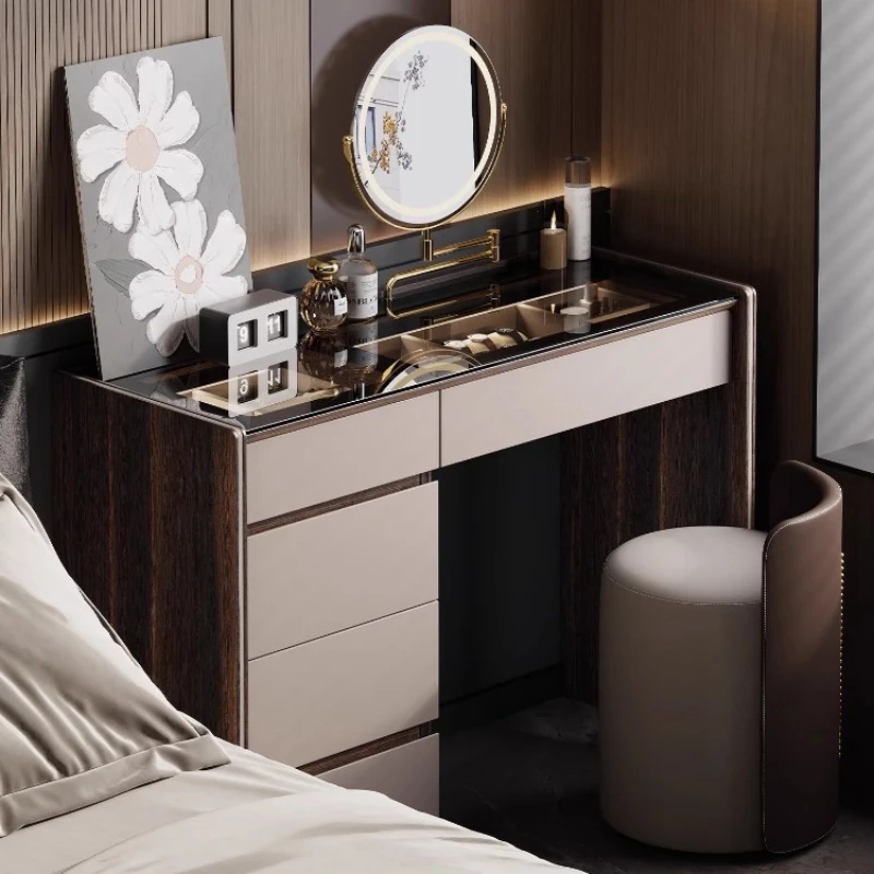 

Luxury White Dressing Table Wood Modern Minimalist Mirror Dressing Table Light Storage Penteadeira De Maquiagem Room Furnitures