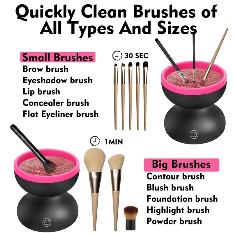 Máquina limpiadora de brochas de maquillaje eléctrica, limpiador de brochas giratorio automático portátil, herramientas para todos los tamaños, A