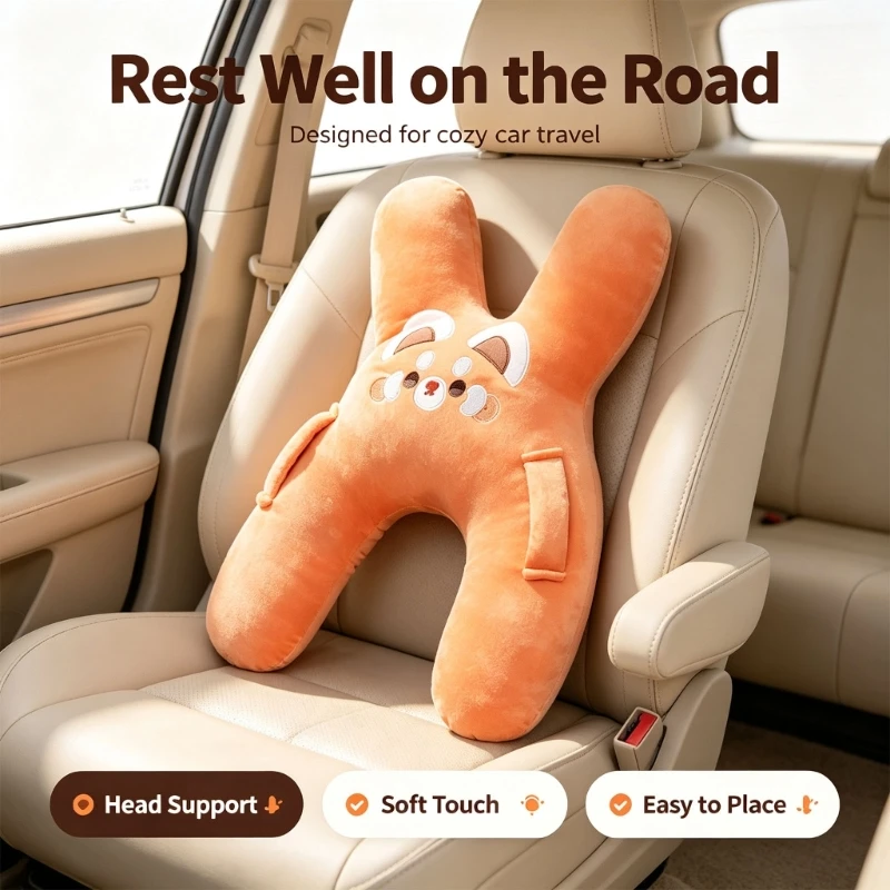 Playful Animal Face Neck Cushion with H-Shaped Form and Soft Filling, Travel Breaks, Office Rest, and Hugging P31B