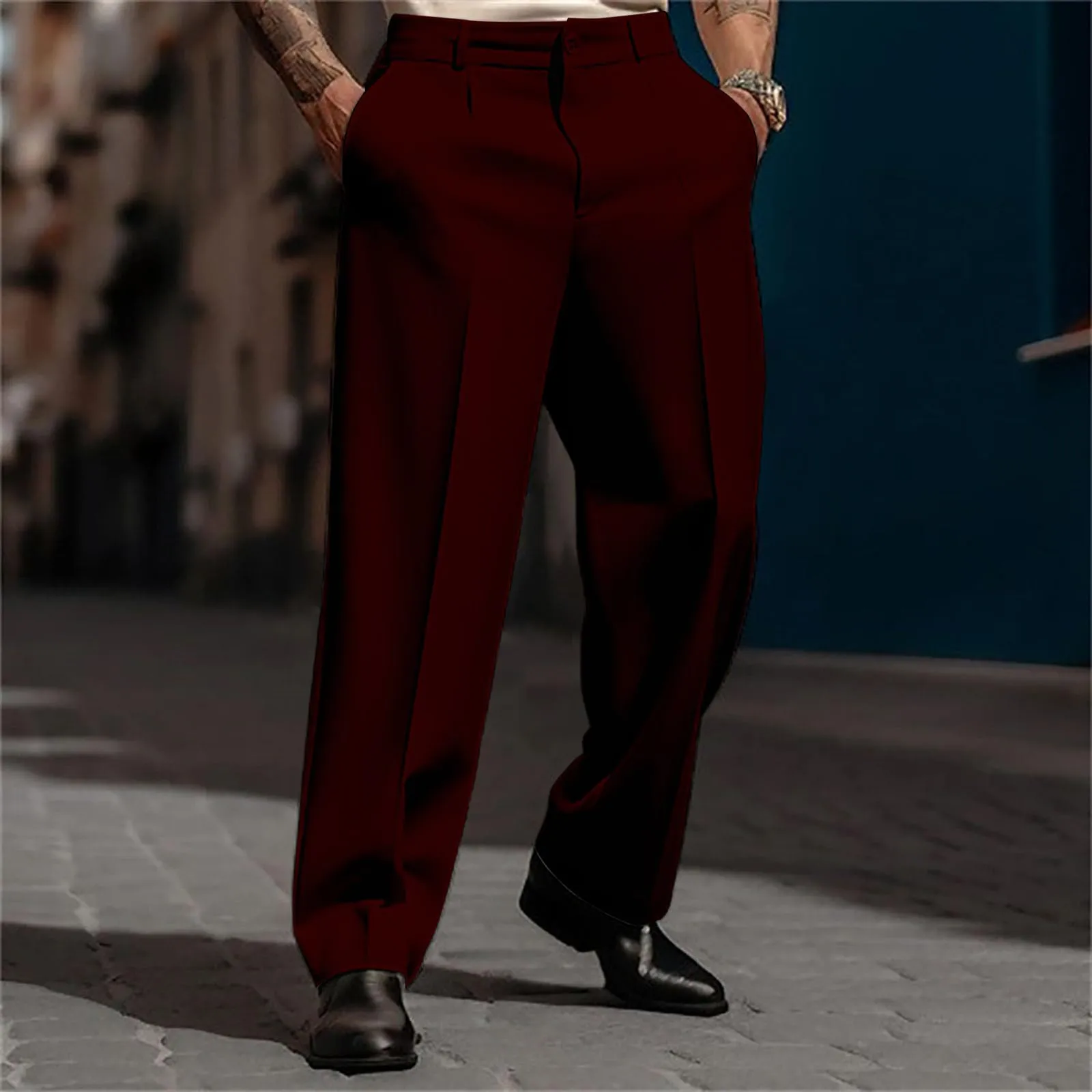 Men'S Elegant Suit Pants Formal Party Trousers Army Green Menswear Loose Fit Basic Men'S Luxury Wide Leg Suit Pants New Style