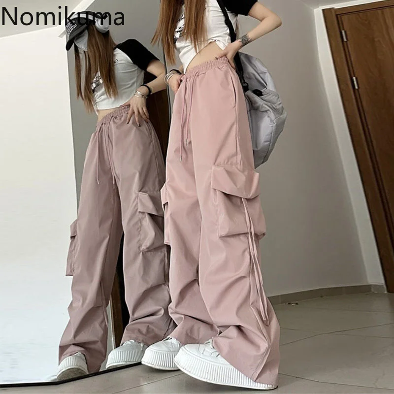 

Fashion Joggers Streetwear Casual Sweatpants 2023 New Bottoms High Waist Straight Y2k Wide Leg Pants Pockets Pantalon Femme