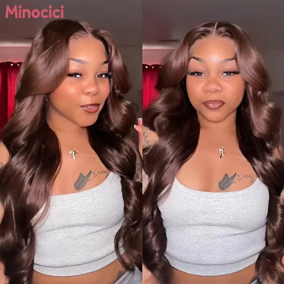 Chocolate Brown Wig Body Wave Human Hair Wigs 13X6 Hd Lace Frontal Wig 250 Density Brown Colored Pre Plucked Brazilian Lace Front Wigs