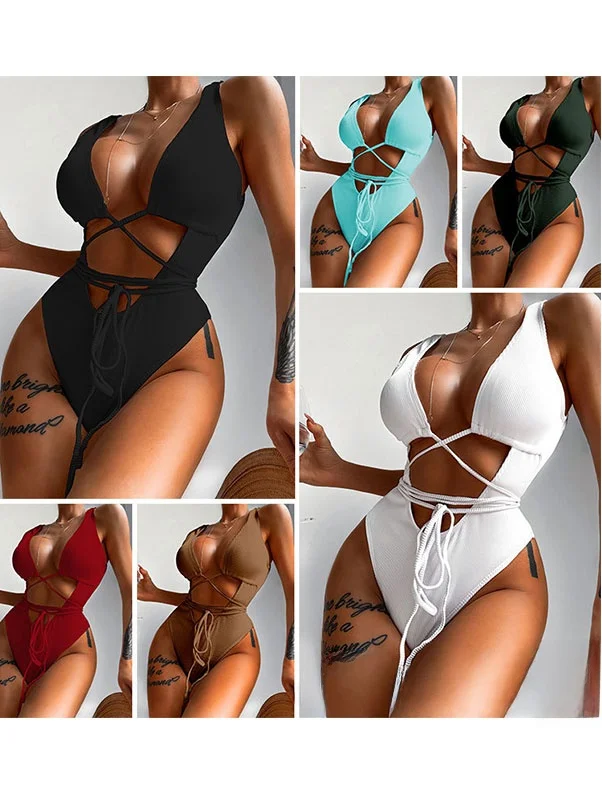 

2026 New Hollow out Tie Dye Swimsuit Conservative Sle V Ne Polyester Fabric Medium Elastici Fixed Chest Pad