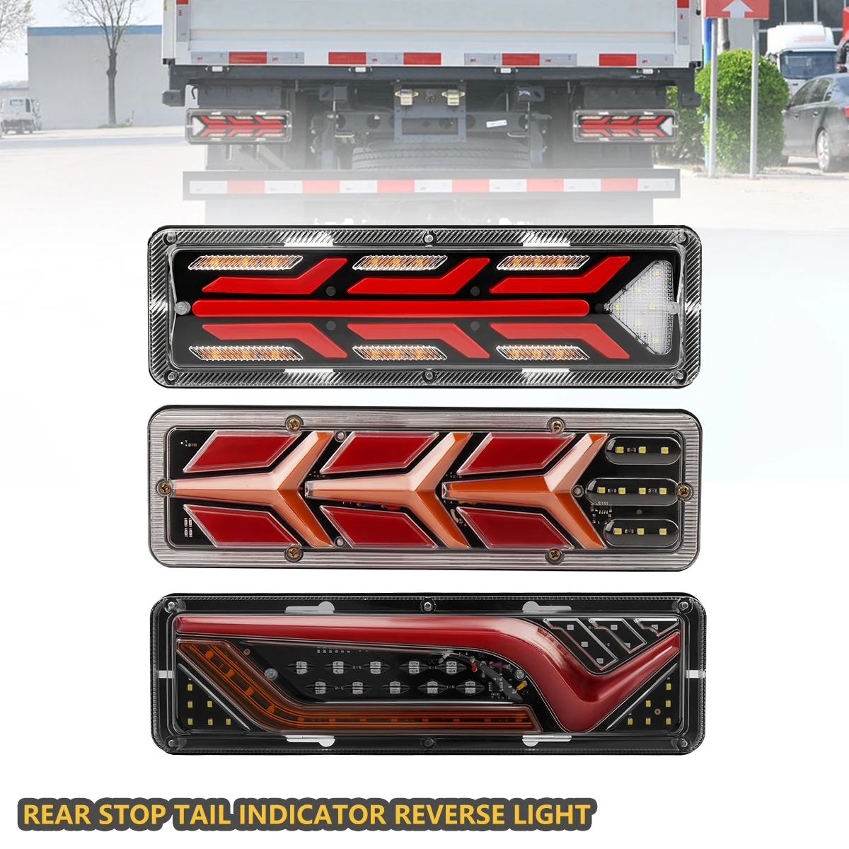 

Пара задних фонарей для грузовиков 12/24В, водонепроницаемые, светодиодные, с динамическим указателем поворота, стоп-сигналами, фонарями заднего хода, противотуманными фарами для грузовиков, автобусов, прицепов