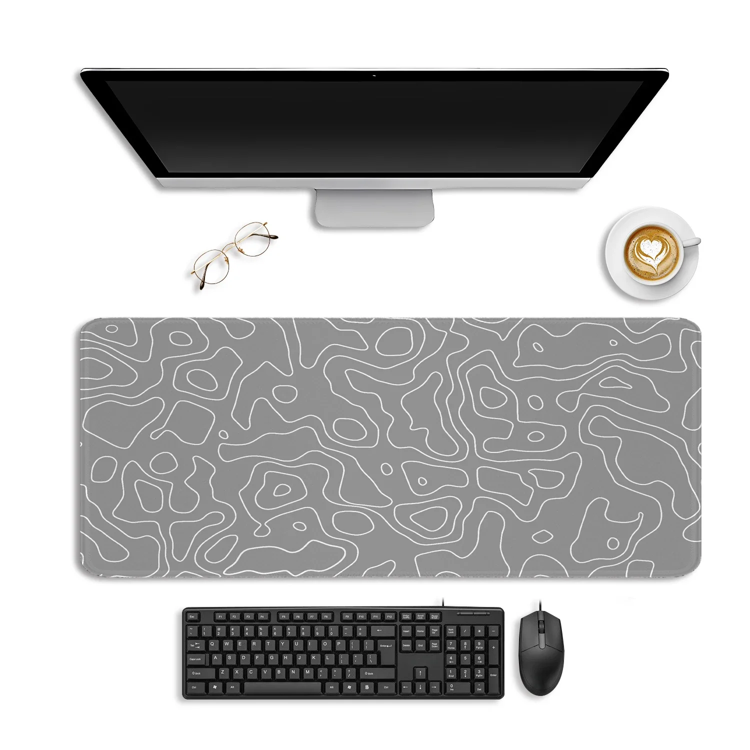 Gray Minimalist Topographic Map Gaming Mouse Pad Large Computer Desk Mat Office Accessory XXL Rubber Non-slip Long Keyboard Pads