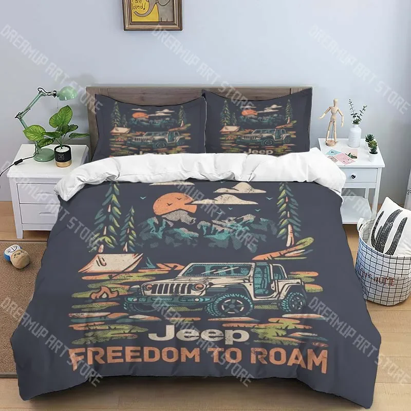 2026 J-JEEP Fashion Trendy Print Three-piece Set, Suitable For Kids Or Adults Quilt Cover Pillowcase Bedding Set Birthday Gift