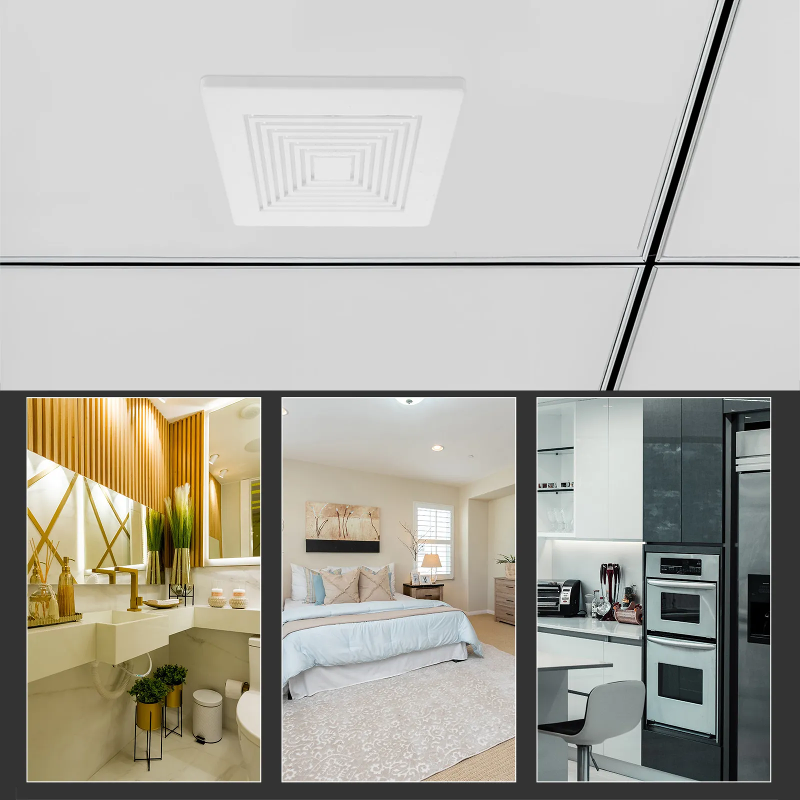 

Square White Bathroom Exhaust Fan Cover 9x9 Inch Spring-Loaded Ceiling Grille Replacement for Shower Restroom Ventilation