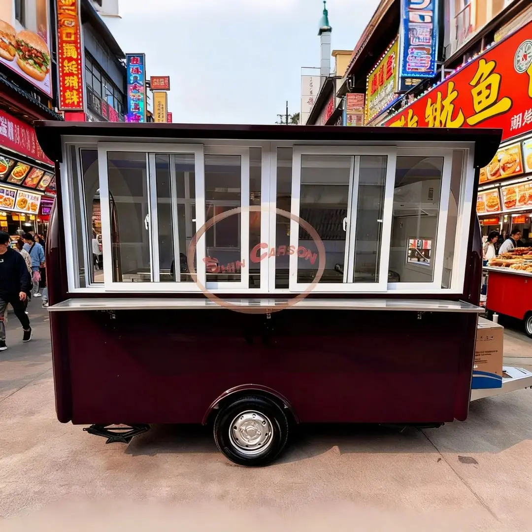

Outdoor Vending Cart for Breakfast and Fast Food, Mobile Snack Truck with Storage Workstation