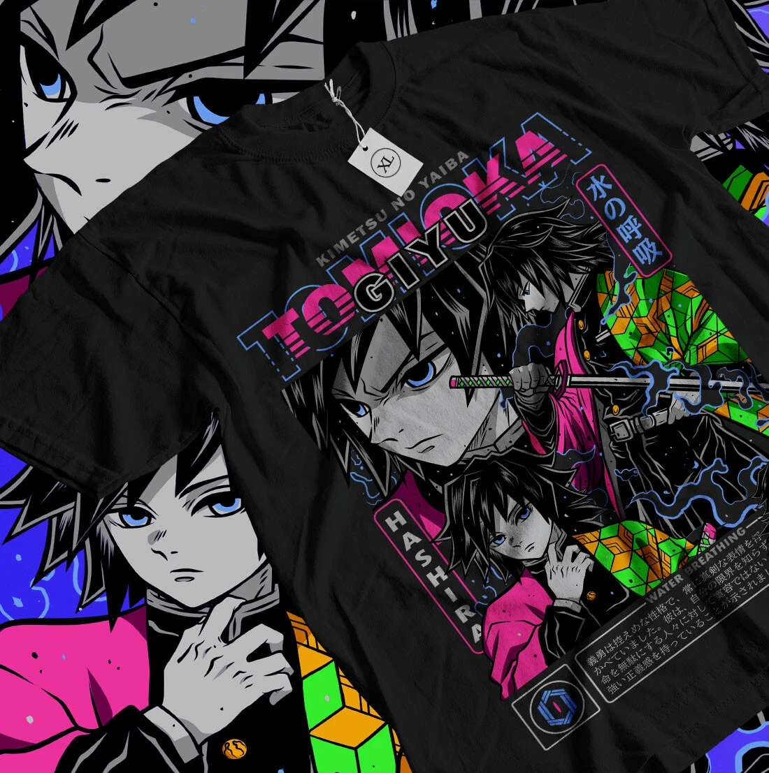 2026 Sommer Demon Slayer Anime Tomioka Giyuu Bedrucktes lockeres Kurzarm-T-Shirt aus reiner Baumwolle für Kinder – Trendiges Unisex-Freizeit-Y2K-Modell