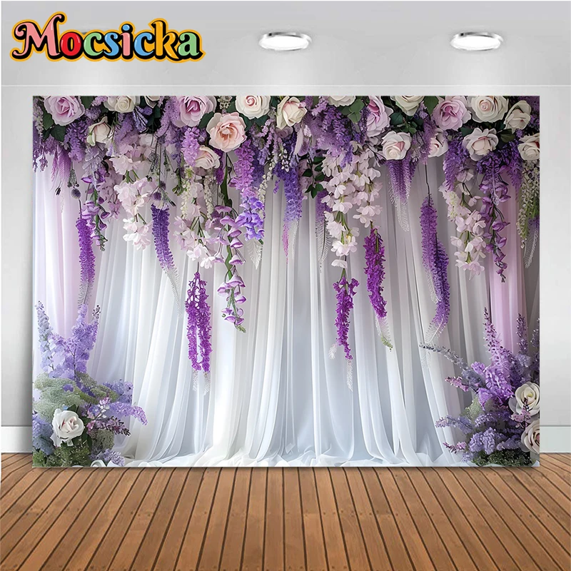 Purple Vine Wedding Backgrounds For Photograph Flower Rose Newborn Birthday Decoration Photo Backdrop Outdoor Banquet Photobooth